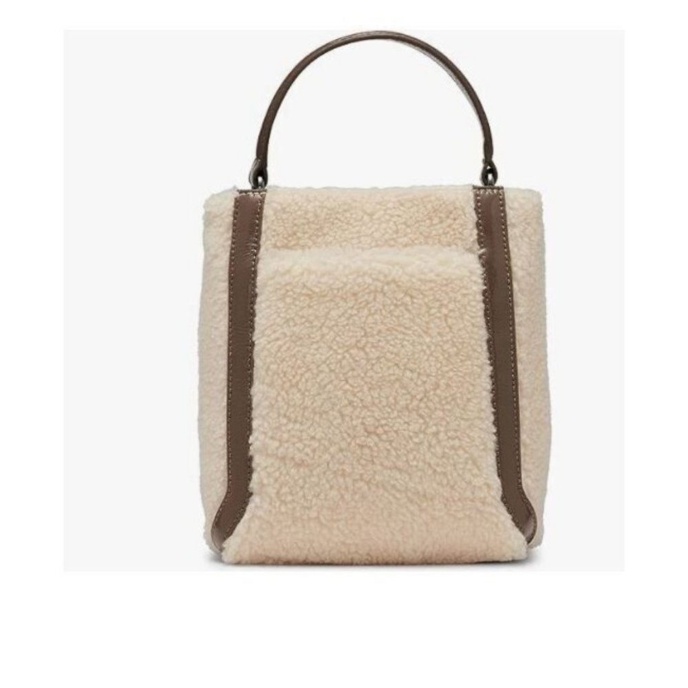 CALVIN KLEIN Astatine sherpa and patent leather top handle mini crossbody -Taupe - Picture 2 of 11